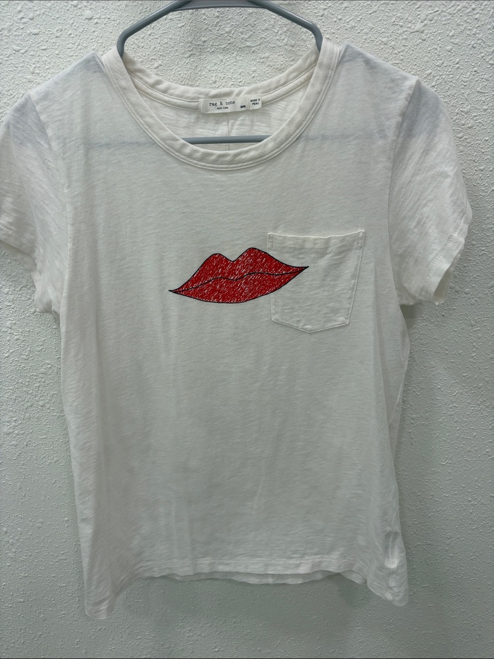 rag & bone Pima Cotton Short-Sleeve Tee with Red Lip Motif
